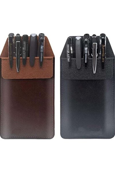 Generic 2pcs Leather Pen Pocket Protector for Shirts and Coats (Black & Brown)