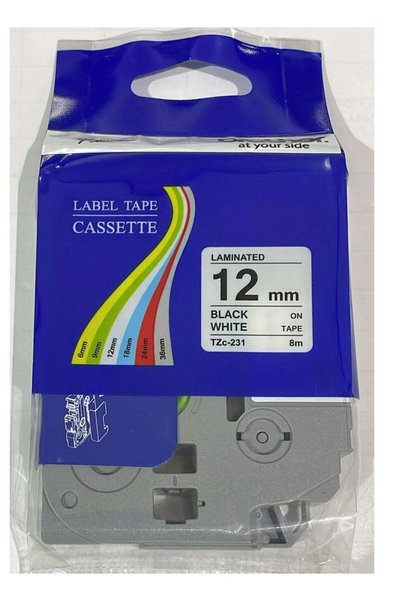 Generic Brother tape cartridge 12mm black on white tape TZE-231 black on white
