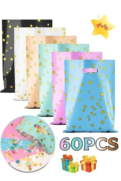 Generic 60 Pcs 6 Color Cute Star Pattern Party Favors Bags with Handles Birth...