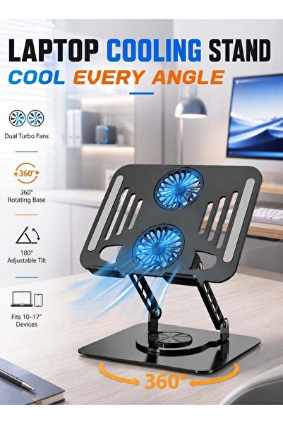 Generic Laptop Cooling Stand with Dual Turbo Fans, 360° Rotating Base and 180...