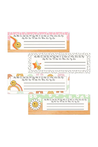 Generic Boho Groovy Retro Name Tag Stickers Rainbow Smile Flower Sticky Namep...