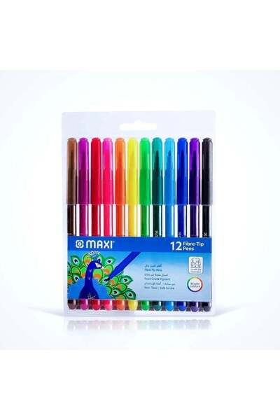 Generic Maxi Washable Fiber Tip Color Pens 12pcs- Multicolor