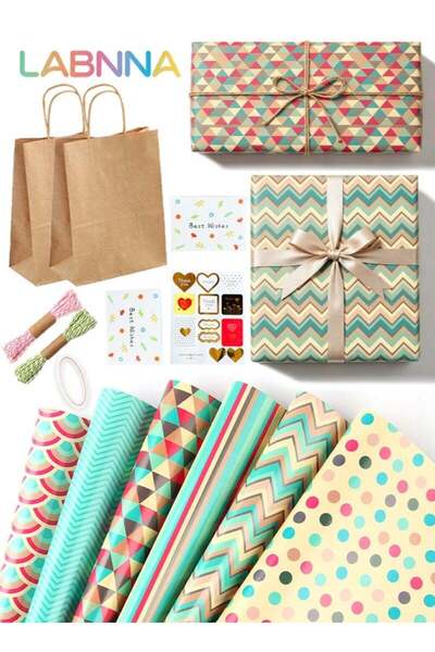 Generic 14 pcs Gift Wrapping Paper Set,All-in-One Gift Packaging Kit with 6 S...