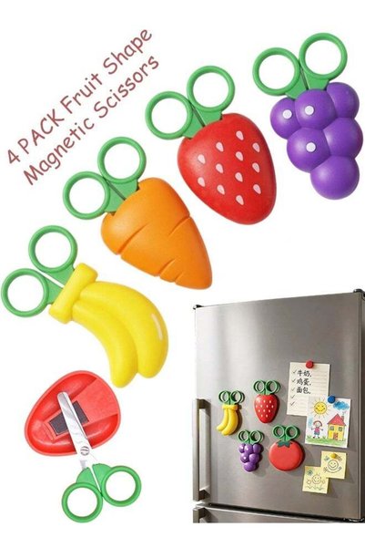 Generic Cute Cartoon Fruit Magnetic Mini Scissors Set 4 Pcs, Safety Kids Scis...