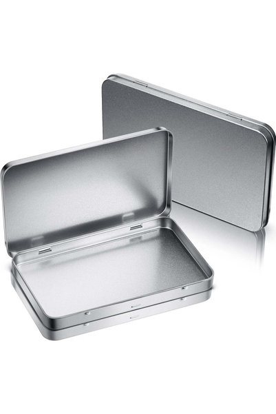 Generic 4-Pack Silver Metal Rectangular Storage Tin Boxes with Hinged Lid, Em...