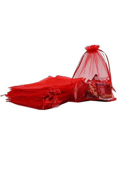 Generic REDDOTGIFT Pack of 50 Organza Bags,17x23cm Red Mesh Bags Drawstring G...