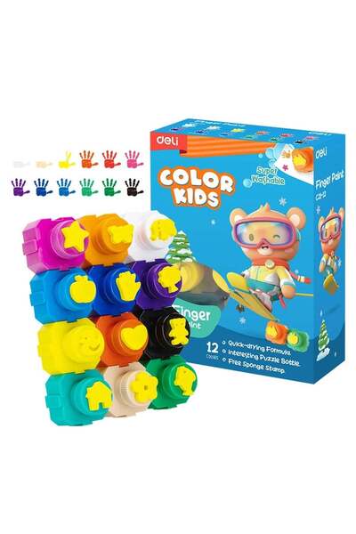 Generic 12-Piece Super Washable Finger Paint With Stamps Multicolour