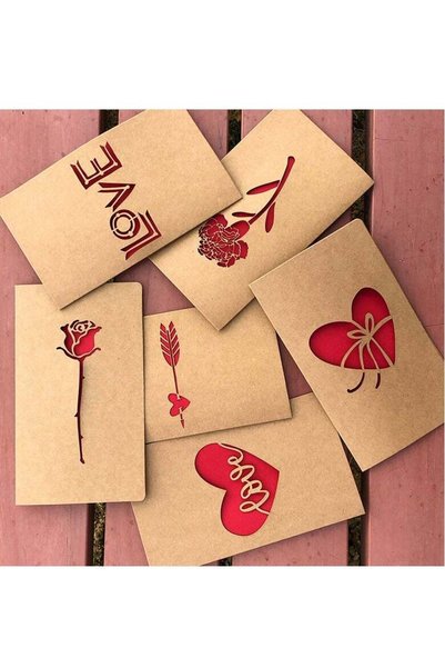 Generic 6 Different Designs of Kraft Paper Hollow Heart , Flower ,Greeting Ca...