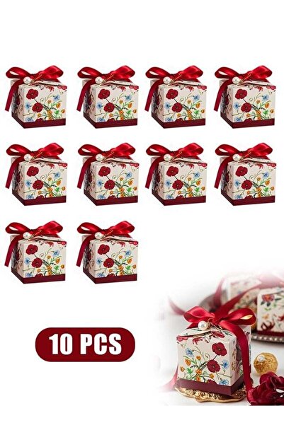 Generic 10 Pcs Flowers Pattern Favor Candy Box with Ribbon, White Cardboard S...
