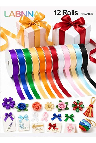 Generic Rainbow Satin Ribbon, 12 Colors 1cm x 12 Rolls,Total 120m, Colorful R...