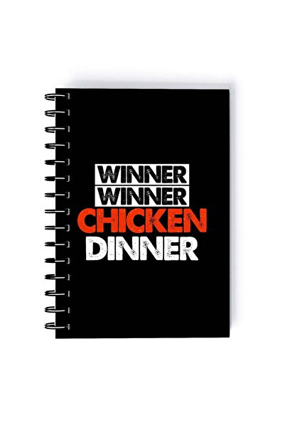 Generic Spiral A5 Notebook PUBG Typography Chicken Dinner Black