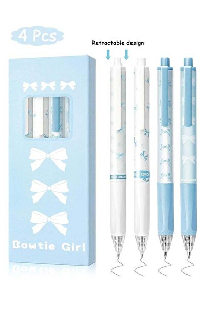 Generic 4 Pcs Cute Quick Dry Ink Pens, 0.5mm Retractable Ink Pens, Bowknot Ge...