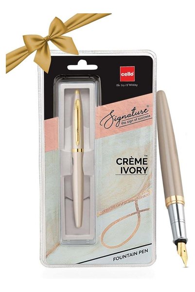 Generic 1-Piece Signature Crème Ivory Fountain Pen With One Blue Ink Cartridge