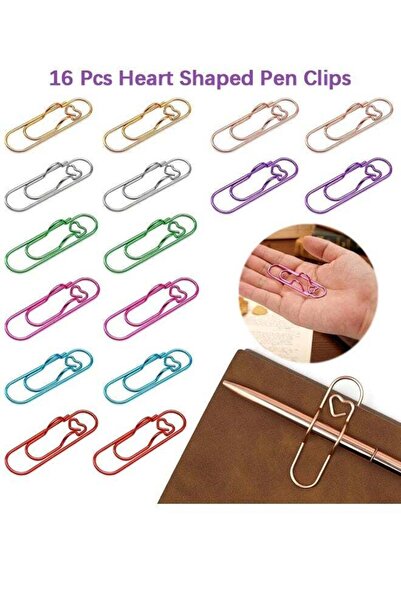 Generic 16 Pcs Heart Shaped Pen Clips, Multifunctional Metal Paper Clip Pen H...