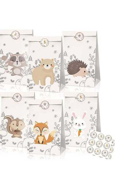 Generic 12 Pack Forest Animals Party Bags with Stickers Gift Bags Paper Gift ...