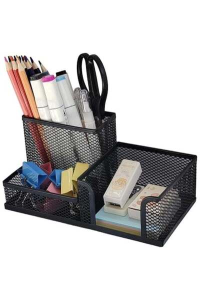 Generic 3-Compartment Metal Mesh Desk Organizer - Black Office Stationery Hol...