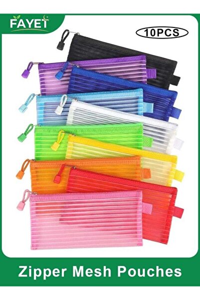 Generic 10 Pack Multicolor Zipper Mesh Pouches, Pencil Bags, Pen Cases and Mu...