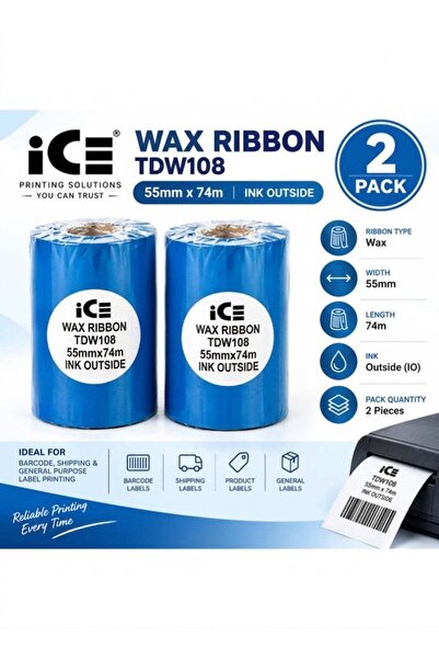 Generic iCE TDW108 Wax Ribbon 55mm x 74m Ink Outside – Thermal Transfer Ribbo...