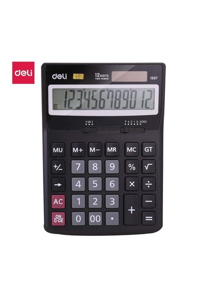 Generic Deli 12-Digit Calculator - Dual Power, Plastic, Black, 3 Years , E1507