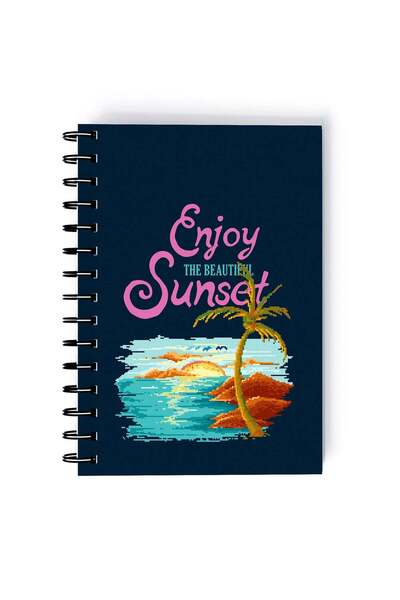 Generic Spiral A5 Notebook Retro Pixel Art Enjoy the Sunset Blue