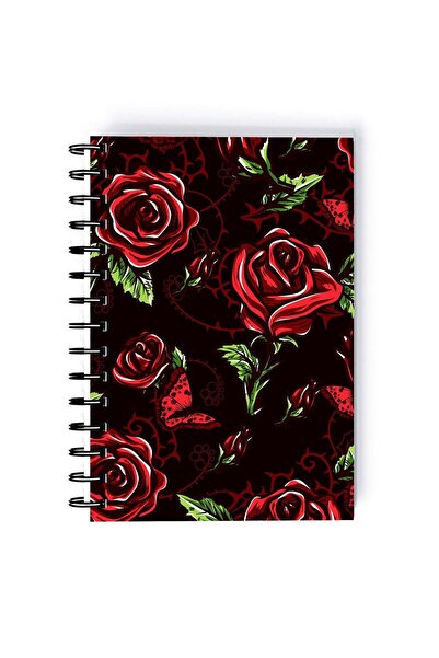 Generic Spiral A5 Notebook Red Roses Floral Print Delicate Motif