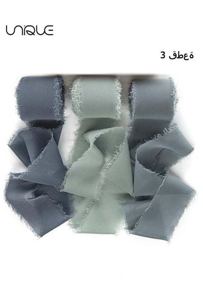 Generic Handmade Fringe Chiffon Ribbon, 3 Rolls 4cm x 5m Dusty Blue Ribbons S...
