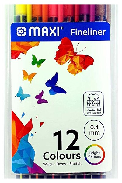 Generic Maxi MX-FL12 Triangular Fineliner Marker Set - 12 Assorted Colors, 0....