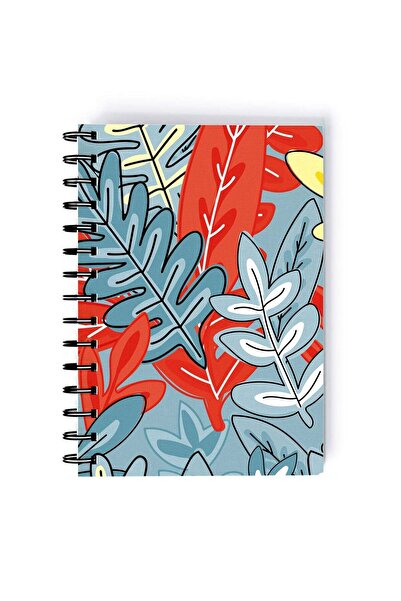 Generic Spiral A5 Notebook Floral Pattern Leaves Red Aesthetics