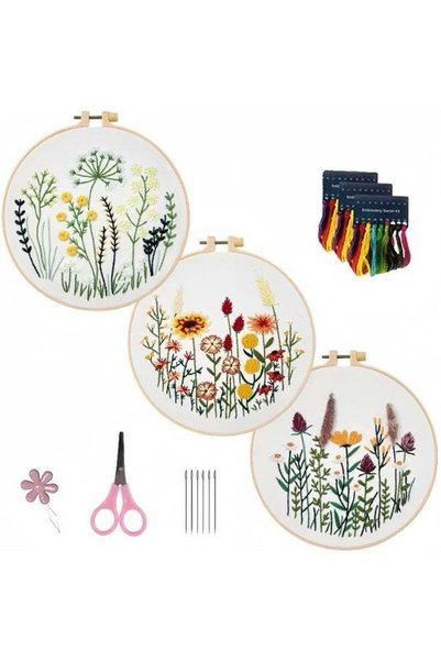 Generic 3 Set Hand Embroidery Kit for Beginners,Flower Pattern, Art Craft Han...