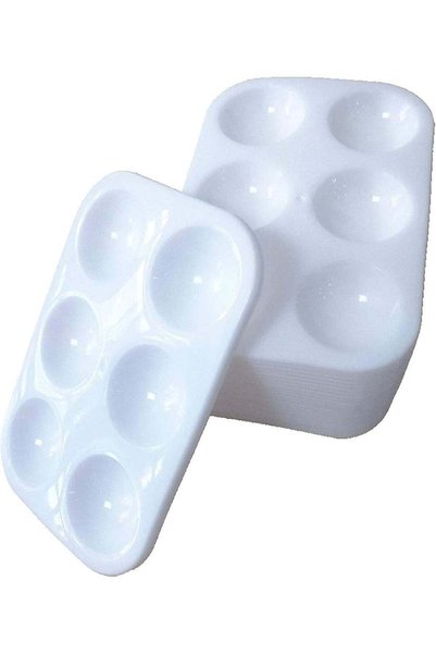 Generic 24 Pieces White Paint Plastic Palettes 6 Well Rectangular Watercolor ...