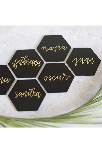 Generic UNIQOOO 20 Pack Tint Black Hexagon Acrylic Place Cards for Weddings a...