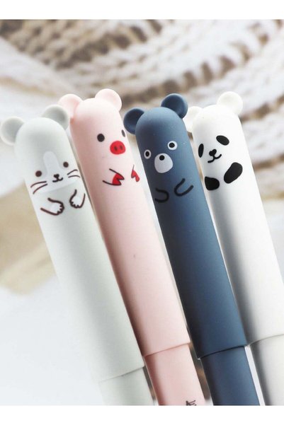 Generic 4-Piece Animal Pattern Erasable Gel Pen Blue/Black