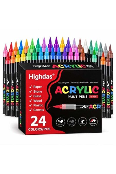 Generic 24-Color Water-Based Acrylic Paint Markers with Flexible Brush Tips f...