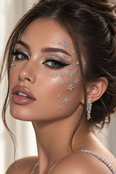 Gems Stickers Kendinden Yapışkanlı Simli Kristal Yüz Taşı Yıldız Şekilli Face...