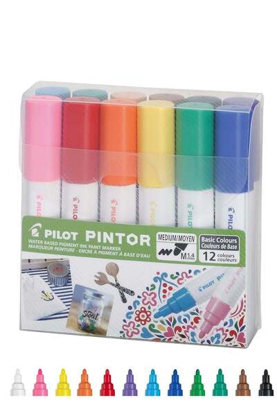 Generic 12-Piece Pintor Water Based Paint Marker Medium 1.4mm Tip Basic Colours
