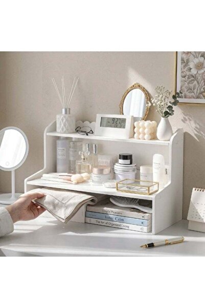 Generic 𝑭𝑭𝑫 White Desktop Storage Organizer Shelf with Scalloped Edge Deco...