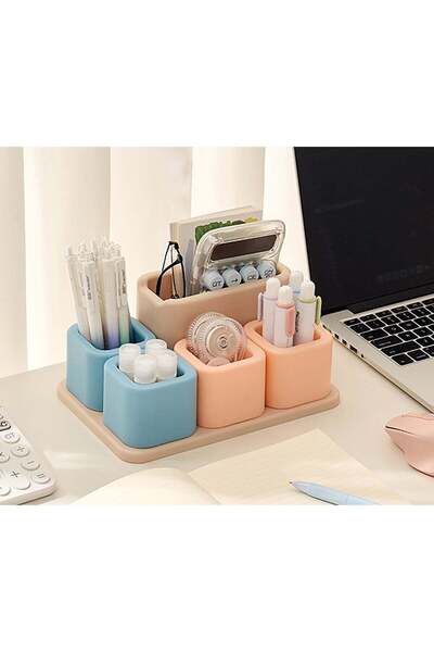 Generic Macaron Color Desktop Stationery Organizer Set with Multiple Compartm...