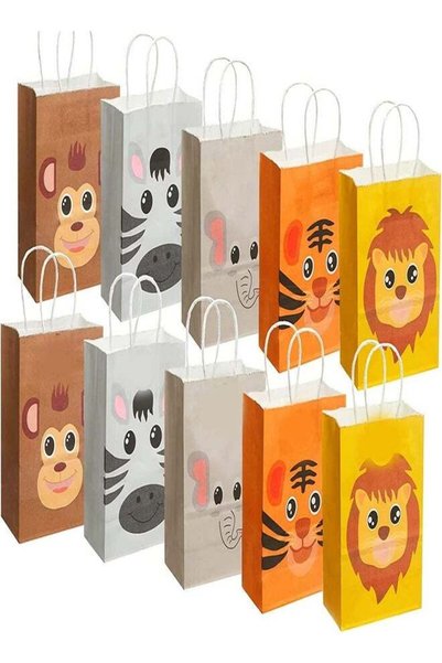 Generic Kraft Gift Bags 10Pcs Animals Jungle Safari Zoo Paper Bags with Handl...