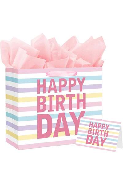 Generic 33cm Gift Bag Large Happy Birthday Bag with Handles and Tissue Paper,...
