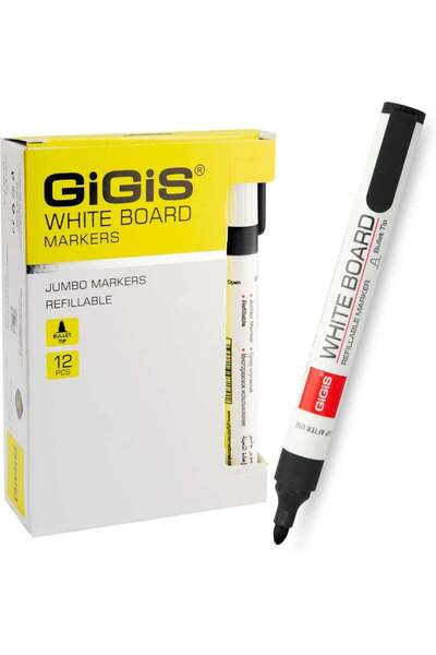 Generic GiGiS White Board Marker with Bullet Tip 12-Pieces, Black