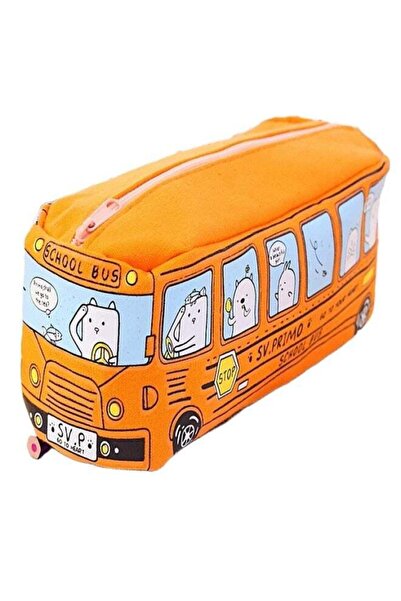 Generic Korean Cartoon School Bus Canvas Pencil Case - Large Capacity Student...