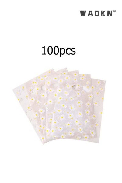 Generic 100pcs Daisy Pattern Reusable Gift Bags with Plastic Handles - Transp...