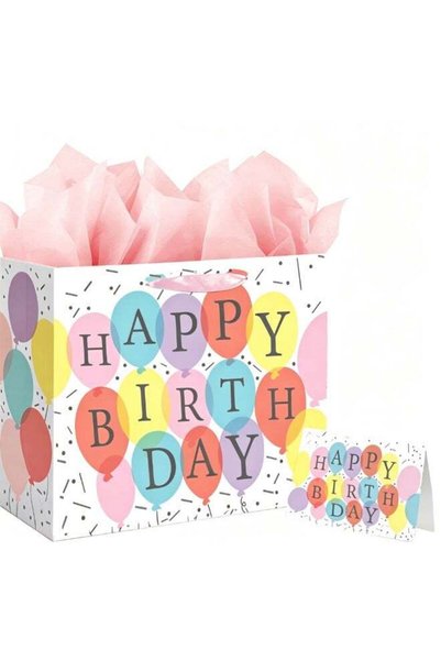Generic Happy Birthday Gift Bag with Tissue Paper & Greeting Card, Colorful B...