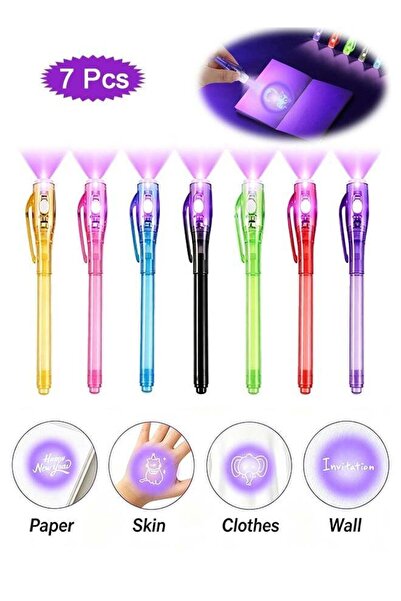 Generic 7 Pcs Invisible Ink Pens with UV Light Portable Invisible Ink Marker ...