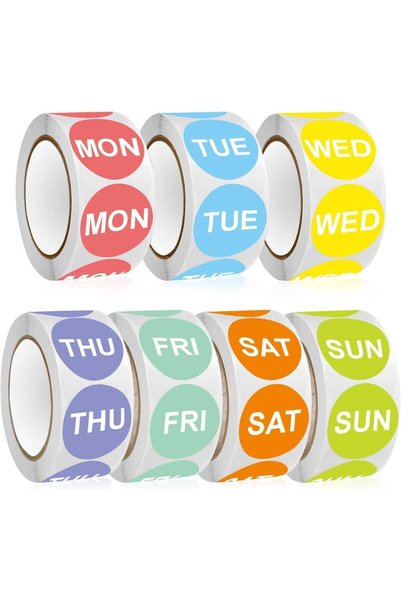 Generic 7-Day Weekly Sticker Set, 1" Round Food Rotation Labels - 3500 Pieces...