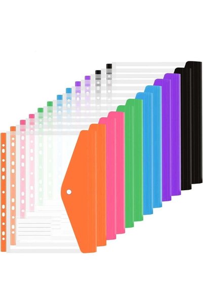 Generic 12 Pack Binder Pockets, A4 Clear Poly Envelopes with Snap Button Clos...