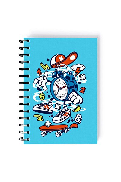 Generic Clock Character Rectangle Spiral A5 Notebook Multicolour
