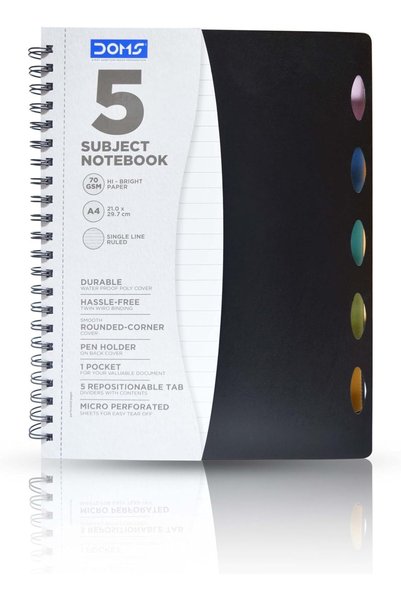 Generic Doms 5 Subject Notebook, A4 Size, 150 Sheets, Multicolor