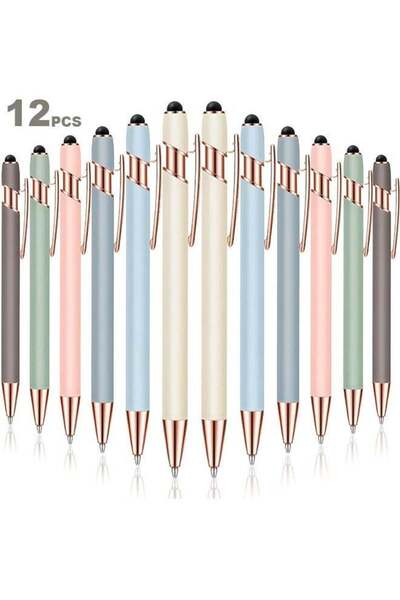 Generic 12 Pieces 2 in 1 Stylus Metal Ballpoint Pen with Stylus Tip, 1.0 mm B...