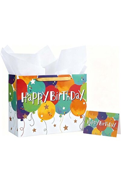 Generic Colorful Birthday Gift Bag, Balloons Pattern with HAPPY BIRTHDAY Text...